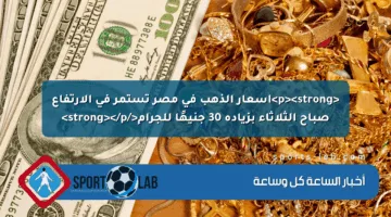 <p><strong>أسعار الذهب في مصر تستمر في الارتفاع صباح الثلاثاء بزيادة 30 جنيهًا للجرام</strong></p>